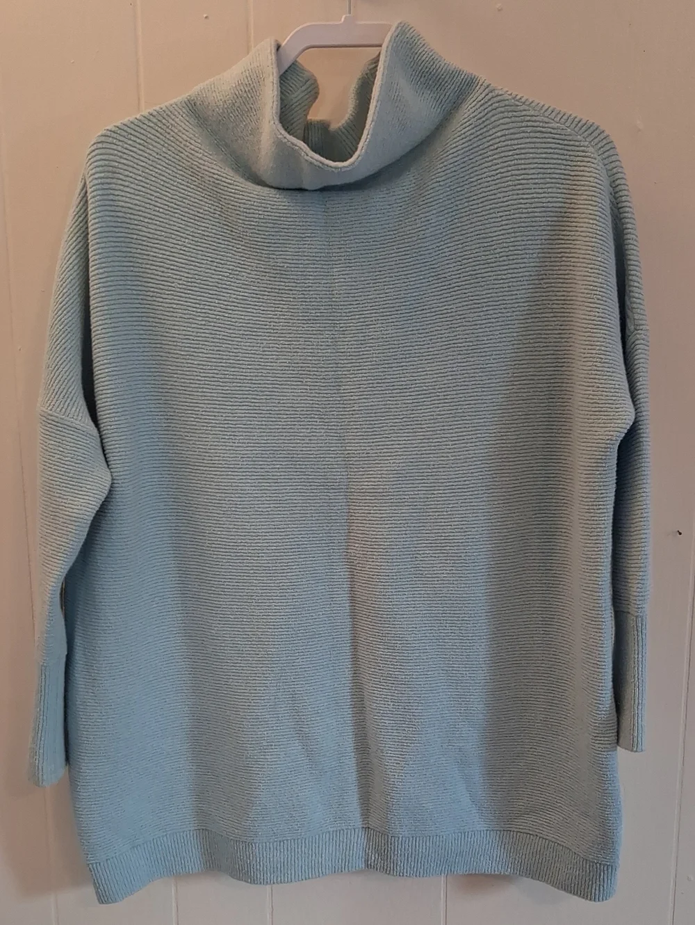 Free People Pale Blue Ribbed Ottoman Turtleneck Sweater Tunic Mini Dress